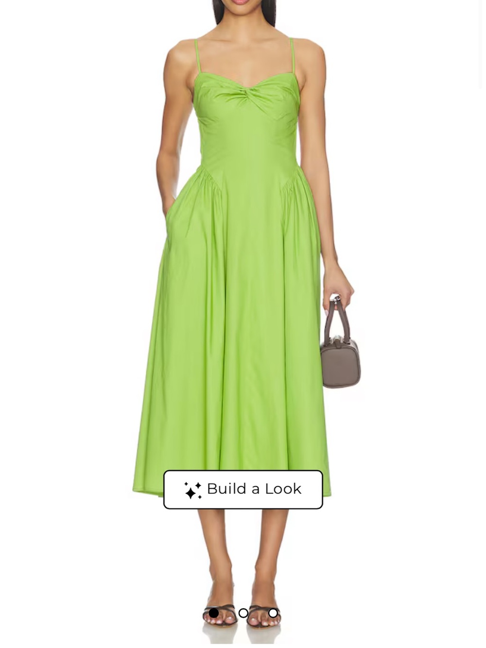 Lime Green Spaghetti-Strap Midi Dress with Pockets
